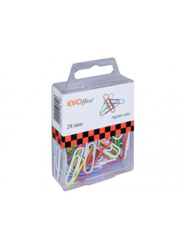 Agrafe color 28mm, 100 buc/cutie plastic