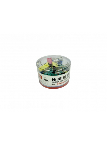 Clip hartie 32mm 24 buc, culori asortate/cutie plastic