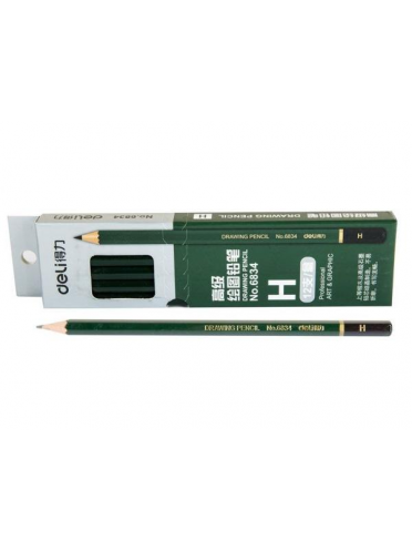 Creion grafit H fara radiera, ascutit, Deli 6834