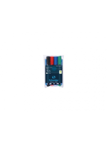 Marker SCHNEIDER Maxx 290, pentru tabla de scris+flipchart, varf rotund 2-3mm, 4 cul/set - (N,R,A,V)
