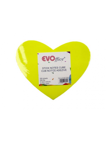Notes autoadeziv cub color 250 file, 5 culori neon, Inima