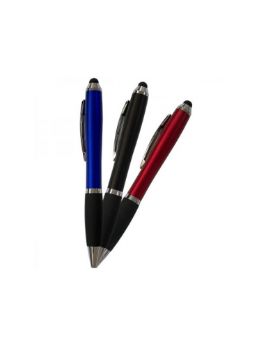 Pix plastic cu mecanism retractabil, buton touchscreen, grip negru, mina X20, No. 02B - albastru