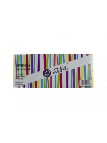 Separatoare carton color cu 4 perforatii, 190 g, 10*24 cm, 100 bucati/set, 4 perforatii, Willgo - 4 culori asortate