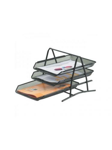 Set 3 tavite metalice suprapozabile Mesh NEGRU