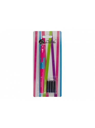 Stilou plastic cu rubber grip (ideal pt incepatori) si 5 rezerve cerneala, ambalare blister Willgo - roz cu albastru